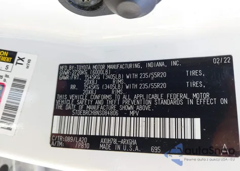 2022 Toyota Highlander Hybrid Platinum z USA, uszkodzony, nr VIN 5TDEBRCH8NS084806